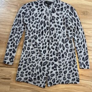 Charter Club Women’s XS Cashmere Leopard Cardigan Repaired